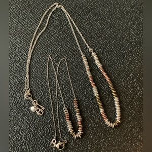 Two Fossil Multi Metal Necklaces in Silver, Gold & Copper w/ Rhinestone Accents
